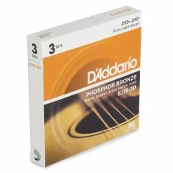 D'Addario Phosphor Bronze Wound Acoustic Guitar Strings, 3-pack - StewMac