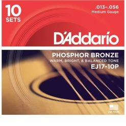D'Addario Phosphor Bronze Wound Acoustic Guitar Strings, 10-pack - StewMac -Strings + Accessories Shop 10520 3 3000